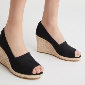 TOMS Black Wedge Espadrille Sandals
